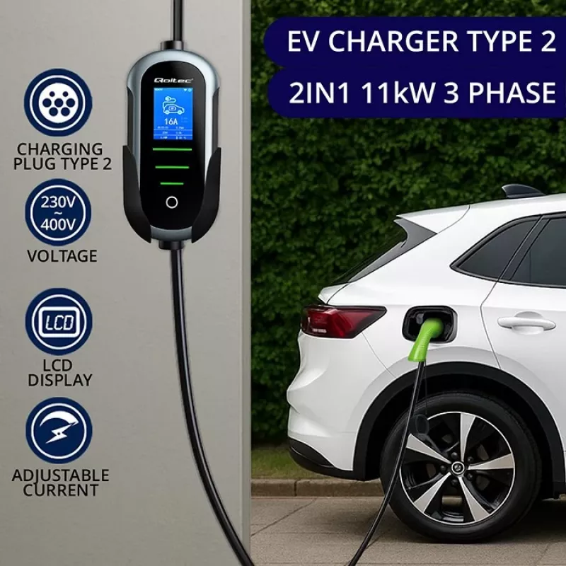 Elektroauto-Ladegerät QOLTEC 11 kW 400 V CEE 16 A mit WiFi