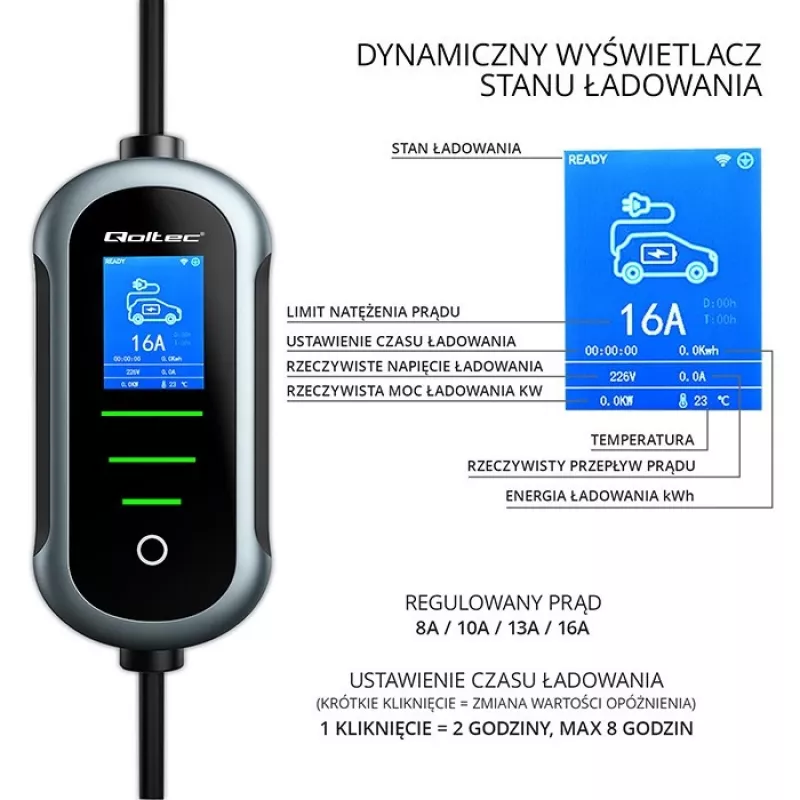 Elektroauto-Ladegerät QOLTEC 11 kW 400 V CEE 16 A mit WiFi