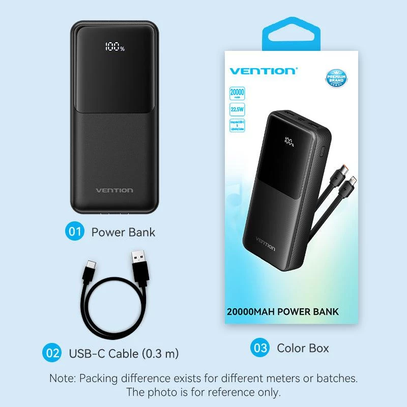 Powerbank USB 20000MAH 22.5W/SCHWARZ FHPB0 Vention
