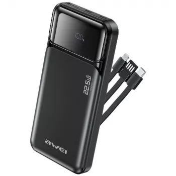 Powerbank Awei PA-91 10000mAh 22,5W PD 2xUSB-C + Kabel Schwarz