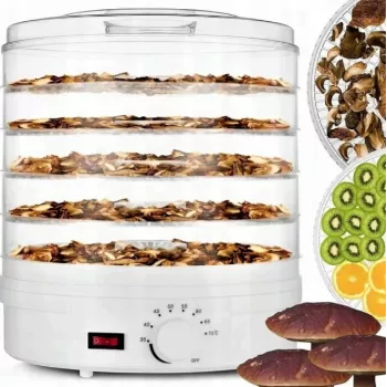 Extralink Home Großer Dörrautomat für Pilze, Obst, Gemüse und Kräuter Leistungsstarker Pro 500W + 5 Tabletts 27cm Weiß