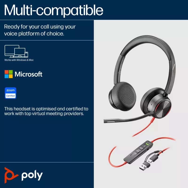 HP Poly Blackwire 8225 USB-C-Headset, kabelgebunden, Büro/Callcenter, 185 g, Headset, Schwarz