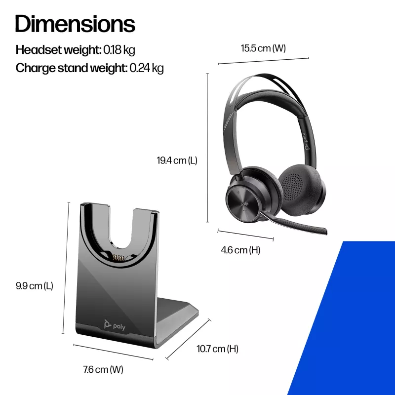 HP Poly Voyager Focus 2-M USB-C-C Headset USB-C/A-Adapter Ladestation Poly+ 3 Jahre