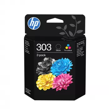HP 303 2er-Pack Schwarz/Dreifarbig Original Tintenpatronen, Standard-Reichweite, Schwarz, Cyan, Magenta, Gelb, Pigmenttinte, Farbstofftinte, 4 ml, 4 ml