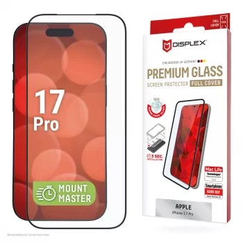Displayschutz e.v.i. Displex iPhone 17 Pro Premium mit Montagehilfe – kratzfest, transparent/schwarz