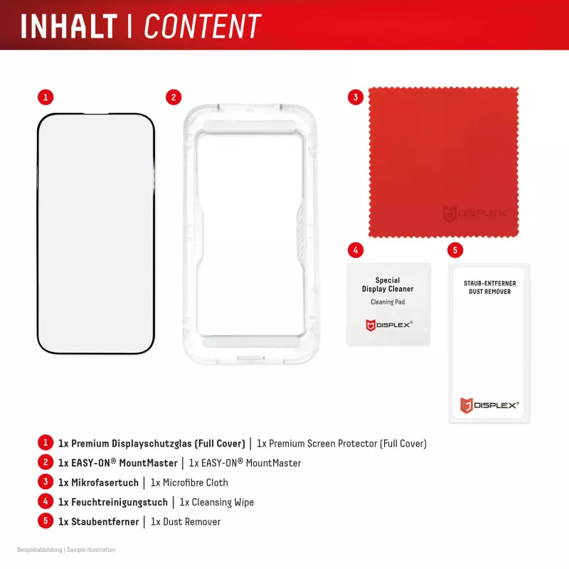 Displayschutz e.v.i. Displex iPhone 17 Pro Premium mit Montagehilfe – kratzfest, transparent/schwarz