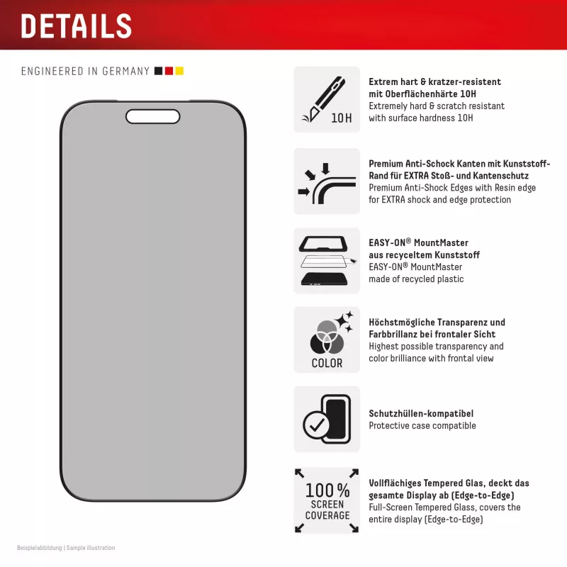Displex Privacy Screen Protector (10H) für Apple iPhone 17 Pro, Blickschutzfilter