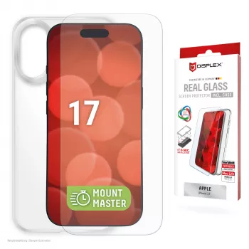Bildschirmschutz und Hülle e.v.i. Displex für Apple iPhone 17, gehärtetes Glas, transparent, trockene Anwendung, kratzfest