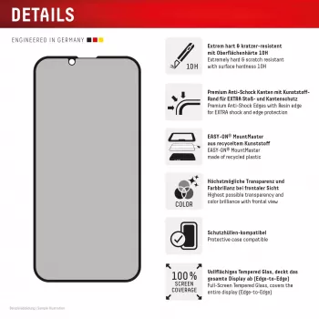Privacy Panzerglas Displayschutz e.v.i. Displex (10H) für Apple iPhone 16e/17e mit Sichtschutzfilter, stoß- und kratzfest