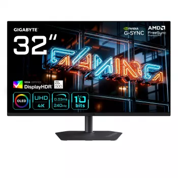GIGABYTE MO32U24 81,3 cm (32 Zoll) QD-OLED Gaming-Monitor, 4K UHD 3840x2160, 240 Hz, 0,03 ms, HDMI 2.1, DisplayPort 1.4, HDR True Black 500