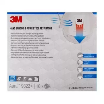 3M Aura Comfort Cool Flow 9322+ FFP2 NR D Einweg-Atemschutzmasken, 5 Stück (9322PRO5)