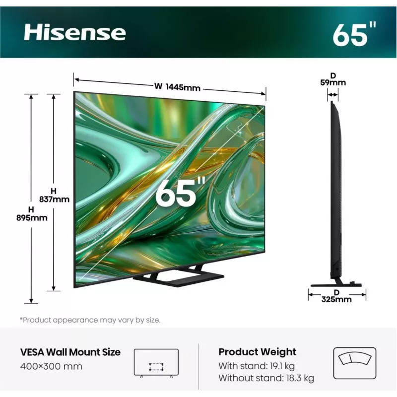 Hisense 65E8S 65 Zoll ULED Mini LED 4K UHD TV, Triple Tuner, 144 Hz