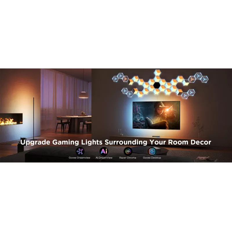 Smartes Wandleuchten-Set Govee Glide Hexagon Light Panels Ultra Erweiterungspack – Wi-Fi/Bluetooth, 36 V Eingang, grau