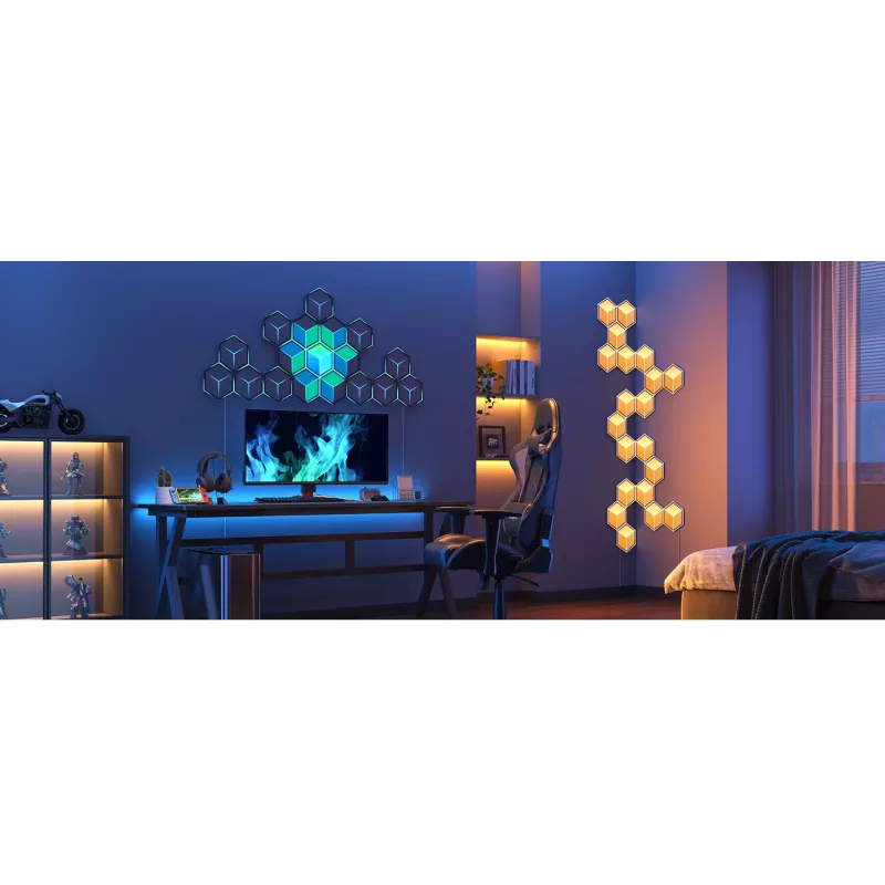 Smartes Wandleuchten-Set Govee Glide Hexagon Light Panels Ultra Erweiterungspack – Wi-Fi/Bluetooth, 36 V Eingang, grau