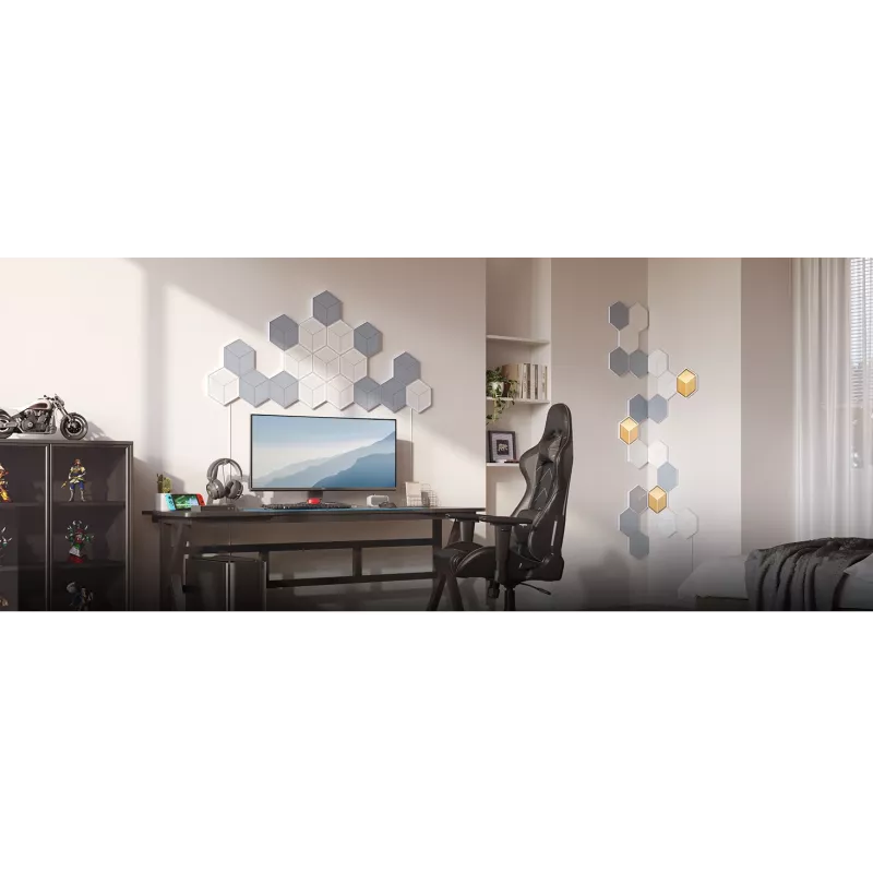 Smartes Wandleuchten-Set Govee Glide Hexagon Light Panels Ultra Erweiterungspack – Wi-Fi/Bluetooth, 36 V Eingang, grau