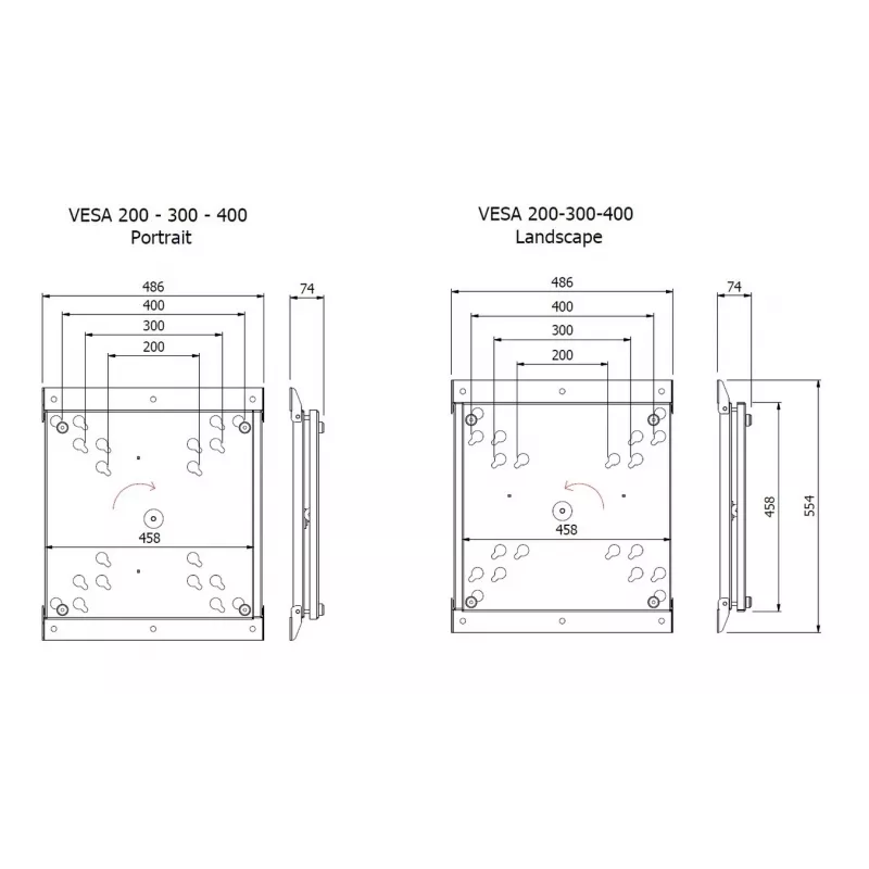 Multibrackets M VESA Wallmount Flip 200/300/400 Maximale Tragfähigkeit 50 kg Minimale Bildschirmgröße 127 cm Maximale Bildschirmgröße 2,41 m