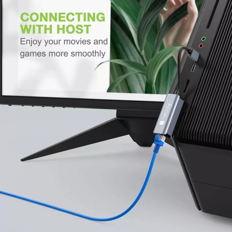 Techly IDATA USB-ETGIGA-AA Laptop-Dockingstation/Port-Replikator Kabelgebunden USB 3.2 Gen 1 (3.1 Gen 1) Typ-A Schwarz, Silber