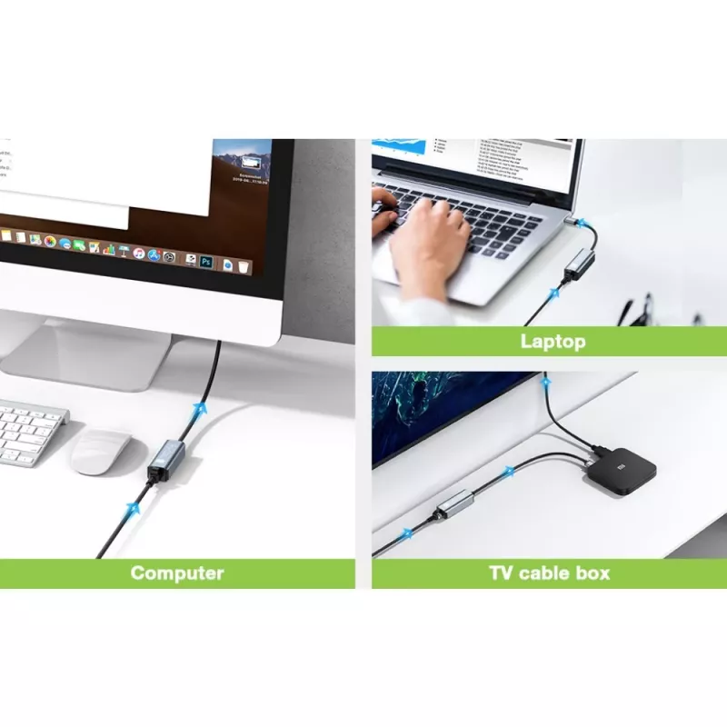 Techly IDATA USB-ETGIGA-AA Laptop-Dockingstation/Port-Replikator Kabelgebunden USB 3.2 Gen 1 (3.1 Gen 1) Typ-A Schwarz, Silber