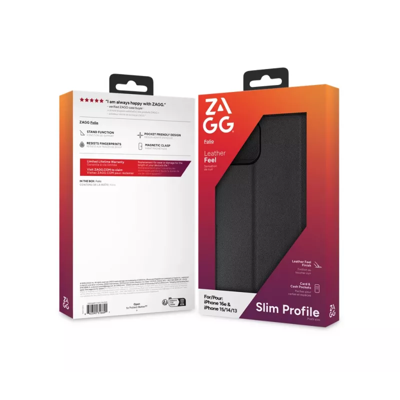 ZAGG Folio Hülle iPhone 17e/16e/15/14/13 Schwarz, Folio, Apple, iPhone 17e/16e/15/14/13, 15,5 cm (6,1″), Schwarz
