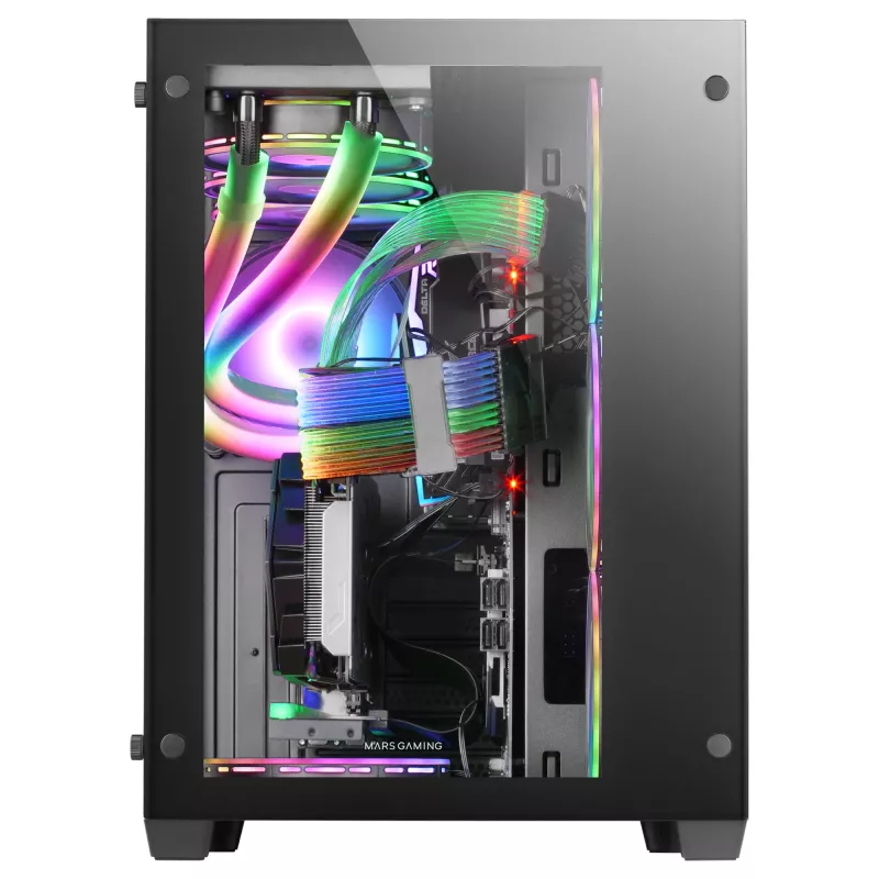 Mars Gaming MCV3 Schwarz Custom XXL E-ATX Gaming-Tower Front- und Seitenfenster aus gehärtetem Glas Doppelkammer-Modulrahmen