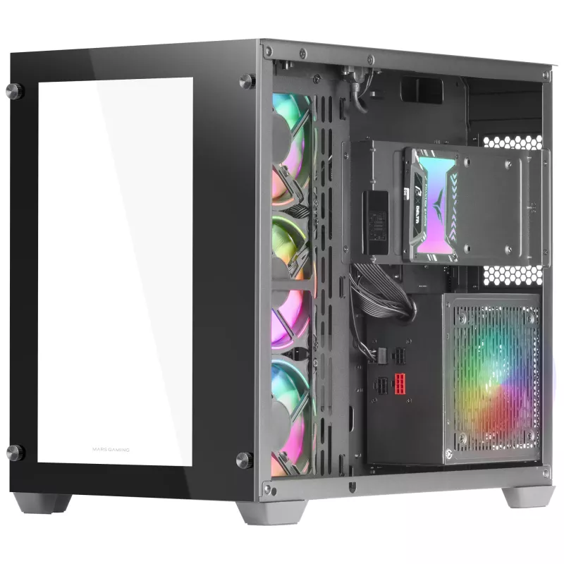 Mars Gaming MCV3 Schwarz Custom XXL E-ATX Gaming-Tower Front- und Seitenfenster aus gehärtetem Glas Doppelkammer-Modulrahmen