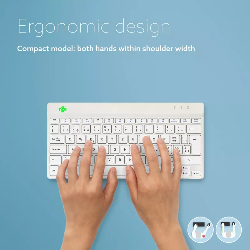 R-Go Tools Ergonomische Tastatur R-Go Compact Break, kompakte Tastatur mit Pausensoftware, QWERTZ (CH), Bluetooth, Weiß