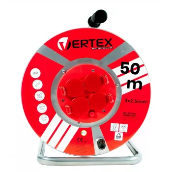 VERTEX PB50METAL Kabeltrommel 50 m 3x2,5 mm, 3000 W, IP44, schwarz