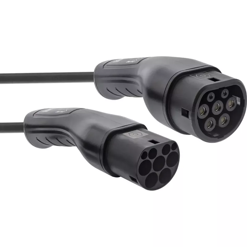 InLine 16283S Ladekabel für Elektrofahrzeuge, Typ 2, 22 kW, 3-phasig, 3m Spiralkabel