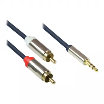 Audio Anschlusskabel High-Quality 3,5mm, Klinkenstecker an 2x RCA Stecker, Vollmetallgehäuse, dunkelblau, 3m, Good Connections (GC-M0060)