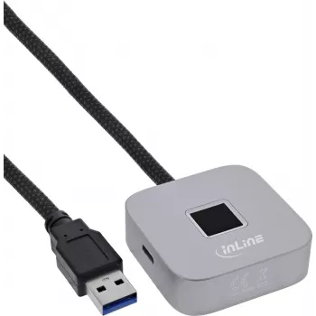 USB-Fingerabdruckscanner mit Hub InLine 41360K, Windows Hello kompatibel, 1,5 m Kabel, silber