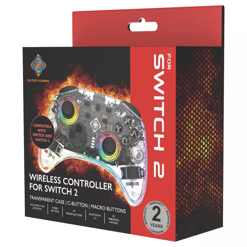 Gamepad Deltaco Gaming GAM-198-T Transparent Bluetooth/USB USB-C für Nintendo Switch, Switch 2, Switch OLED, Android, PC