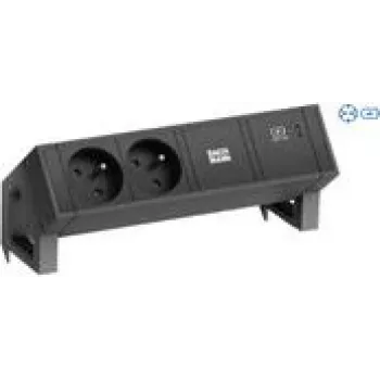 Bachmann 902.964 DESK2 Steckdosenleiste, Schwarz (RAL9005), 2x Schuko, 1x USB-C 60 W