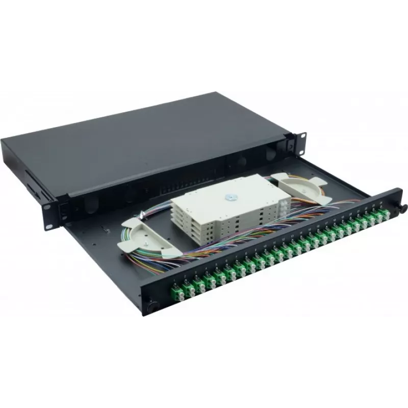 Helos 375555 19" LWL-Spleißbox, 24x LC/APC Duplex OS2, spleißfertig, schwarz