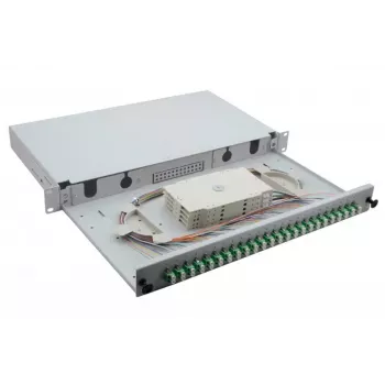 Helos 375554 19" LWL-Spleißbox, 24x LC/APC Duplex OS2, spleißfertig, grau