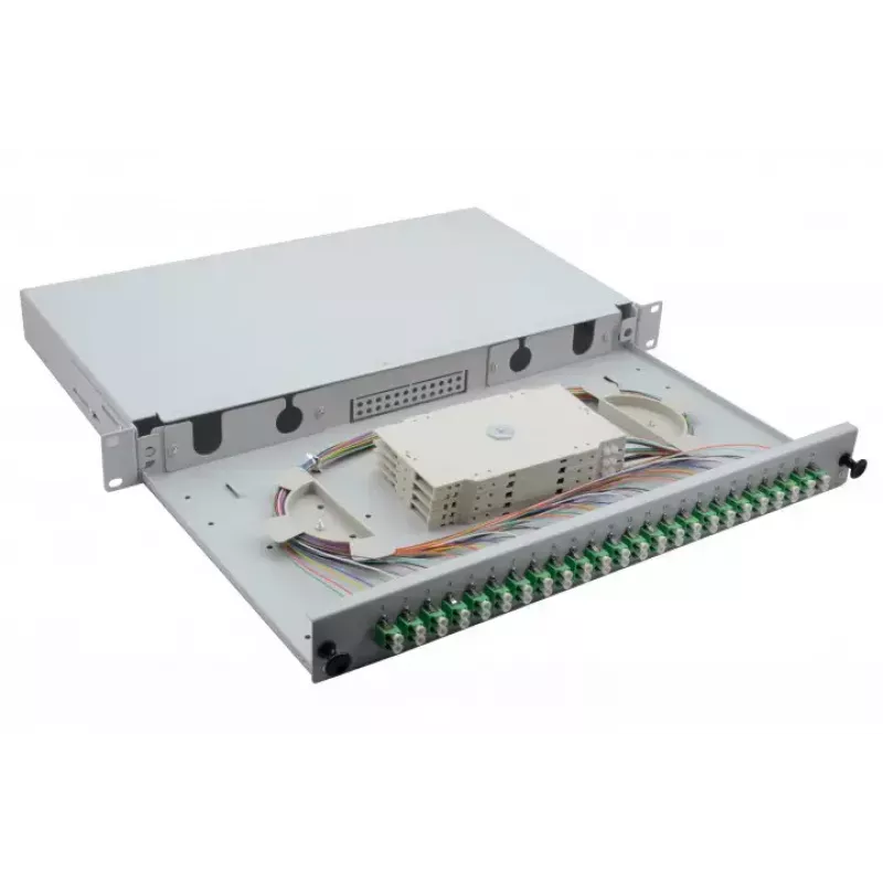 Helos 375554 19" LWL-Spleißbox, 24x LC/APC Duplex OS2, spleißfertig, grau