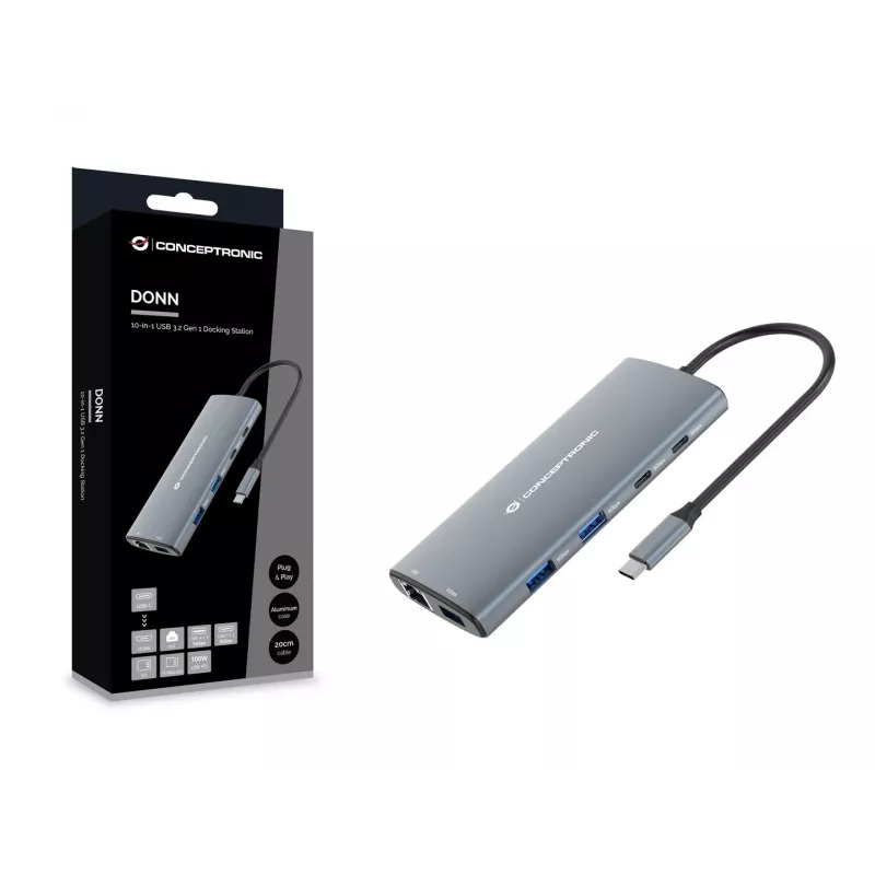CONCEPTRONIC 10-1 Dock USB-C->HDMI/2xUSB-C/3xUSB-A/+ 20cm gr