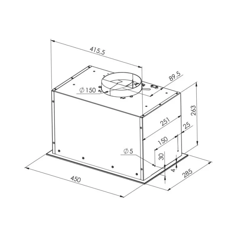 Einbau-Dunstabzugshaube MPM MPM-45-OW-06/W — 450 mm, 645 m³/h, 3 Geschwindigkeiten, Aluminiumfettfilter, weiß