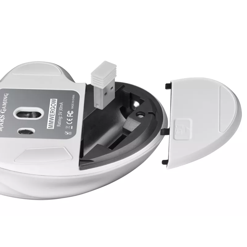 Mars Gaming MMWERGO Wireless Maus Ergonomisch Weiß, Rechtshänder, Mechanisch, RF Wireless, 3200 DPI, Weiß