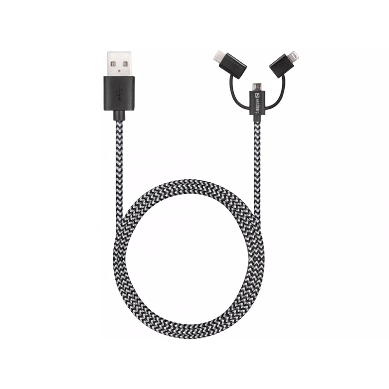 Sandberg 3in1 Lightning+MicroUSB+USB-C 1m, 1 m, Micro-USB A, USB A, Stecker/Stecker, Schwarz, Grau