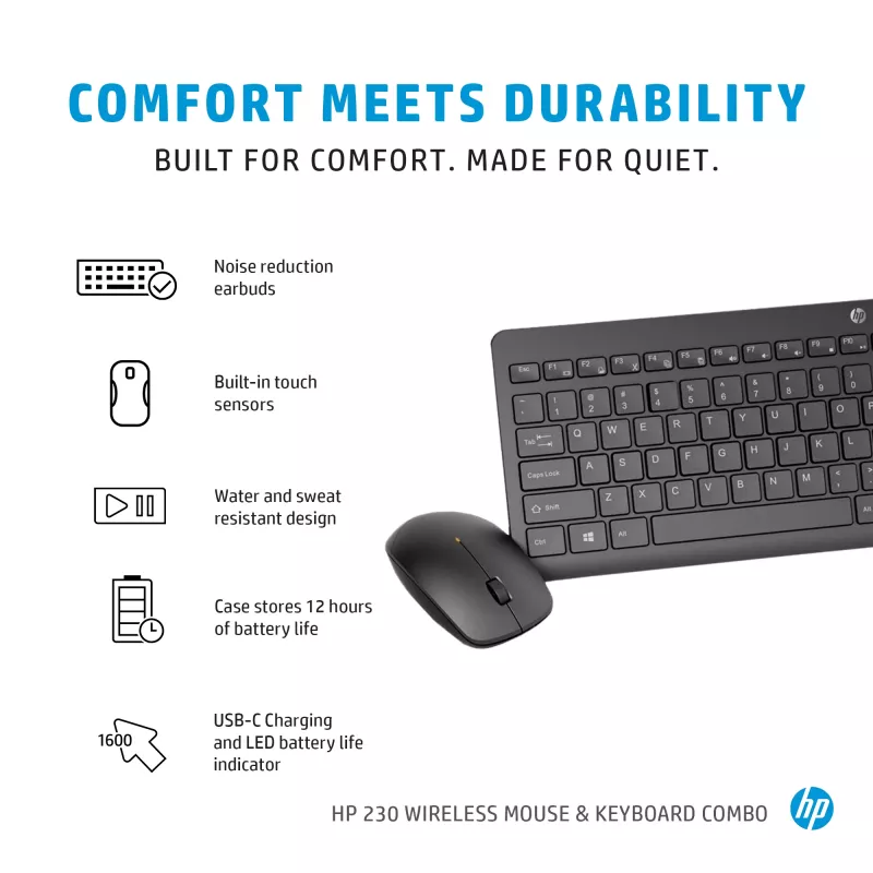 HP 230 Wireless Tastatur and Maus Combo, Full-Size, Membran, Weiß