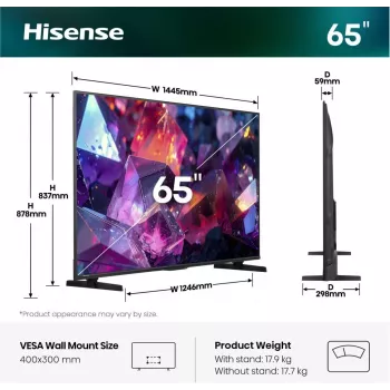 Hisense 65E7S PRO TV 165,1 cm (65 Zoll) UHD+ Smart-TV WLAN Schwarz 350 cd/m²
