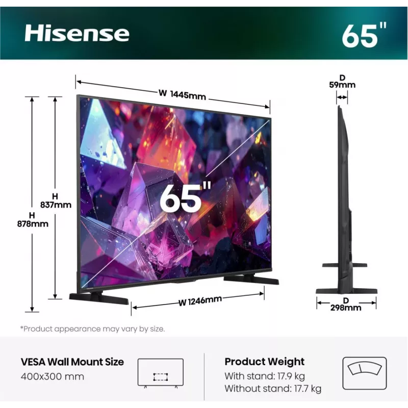 Hisense 65E7S PRO TV 165,1 cm (65 Zoll) UHD+ Smart-TV WLAN Schwarz 350 cd/m²