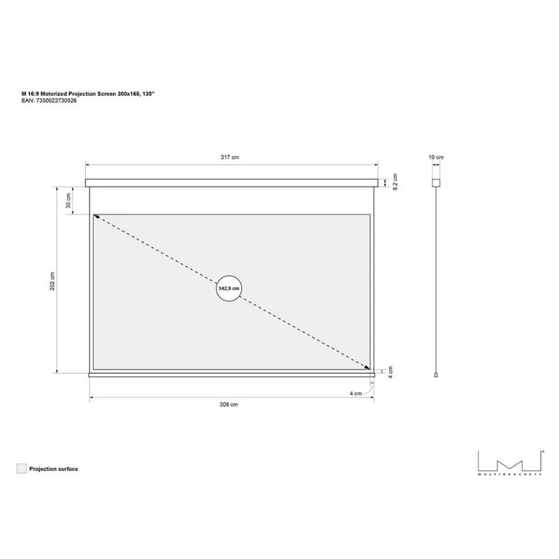 Motorisierte Projektionsfläche MULTIBRACKETS M 16:9 135 Zoll (300x168) mattweiß