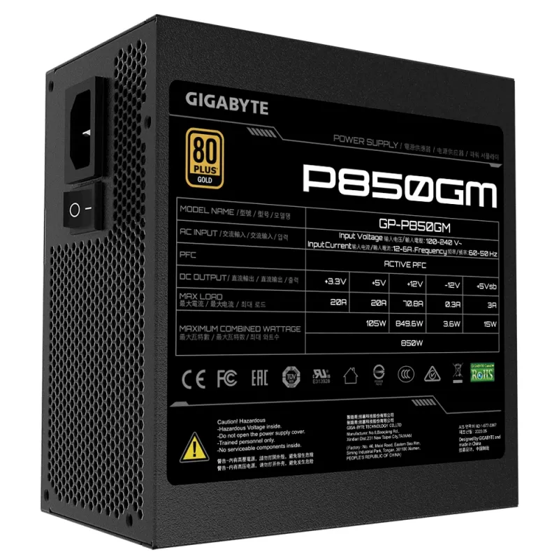 GIGABYTE P850GM Netzteil 850 W 20+4 Pin ATX ATX Schwarz