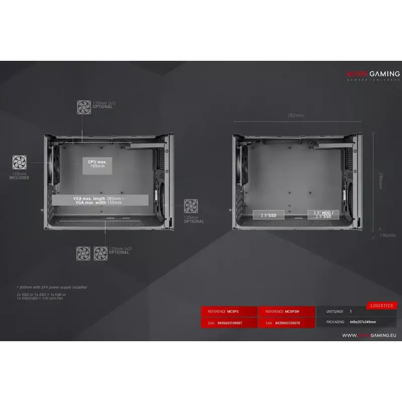 Computer-Gehäuse Mars Gaming MCXPS mATX Ultra-Kompakt Schwarz