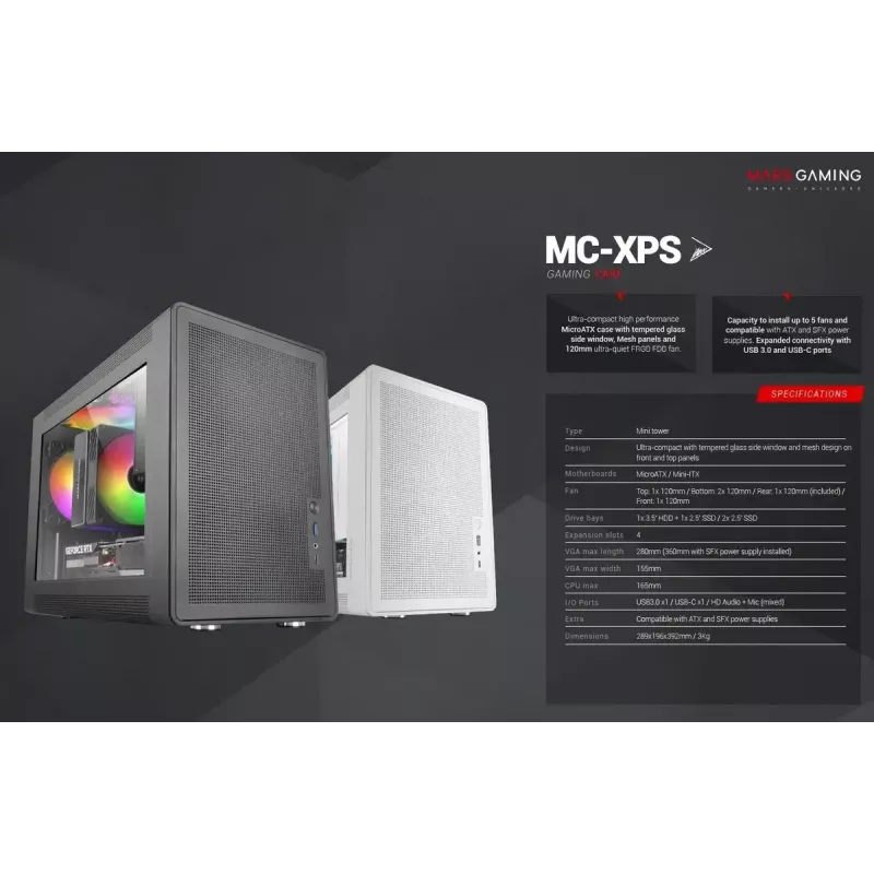 Computer-Gehäuse Mars Gaming MCXPS mATX Ultra-Kompakt Schwarz
