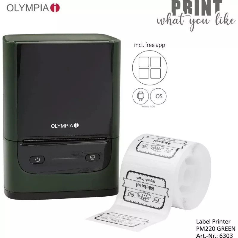 Etikettendrucker Olympia PM 220 grün — kompakter Desktop-Etikettendrucker, Modell PM 220 (grün)