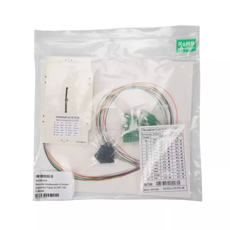 EFB Elektronik 53100.211 bestückte Spleißkassette mit farbigen SC OS2 Pigtails, 0,8 m