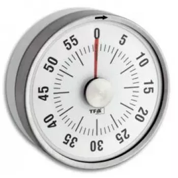 TFA-Dostmann 38.1028.02 Puck Analoger Küchentimer, Weiß/Silber