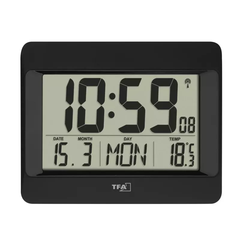 TFA Dostmann 60.4519.01 Funk-Wanduhr mit Temperaturanzeige, schwarz